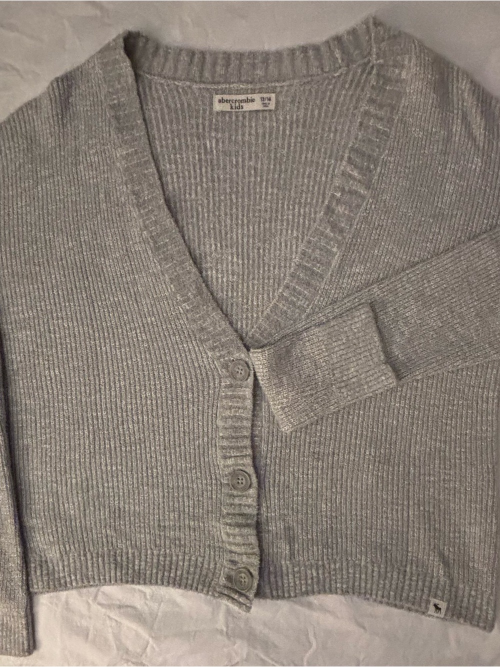 abercrombie kids Light Gray Ribbed V-Neck Button Cardigan